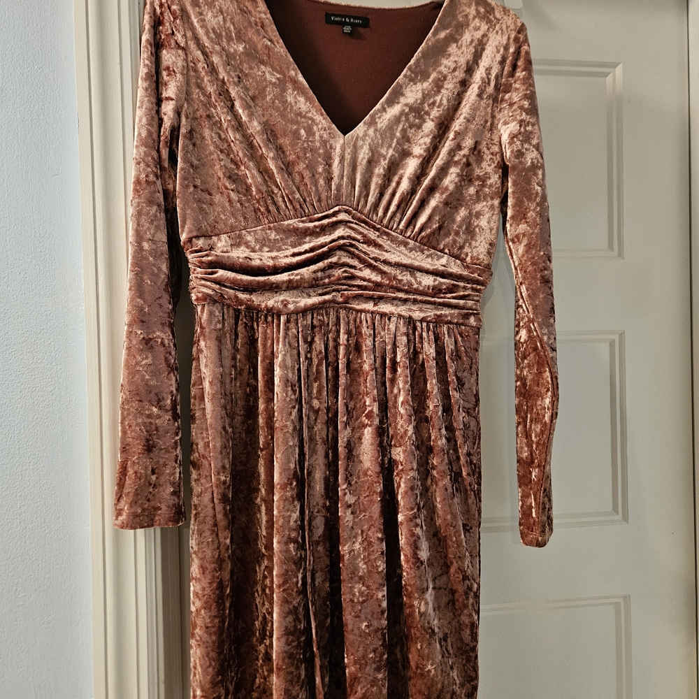 Elegant Velvet Long Sleeve Dress in Pink